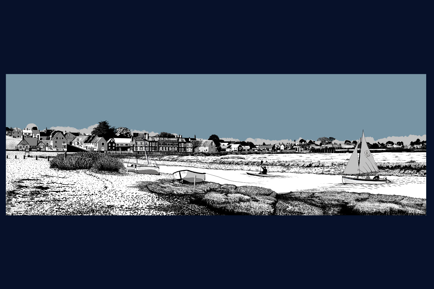 Framed Blakeney Quay, Norfolk. Landsong Colour Block Collection Fine Art Print - available in 10 colours