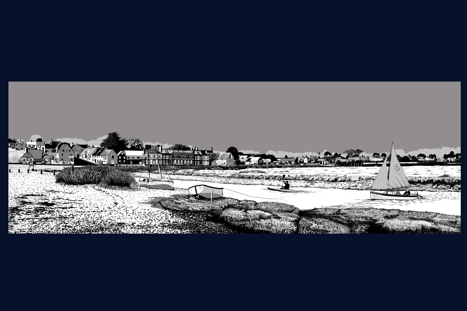 Framed Blakeney Quay, Norfolk. Landsong Colour Block Collection Fine Art Print - available in 10 colours