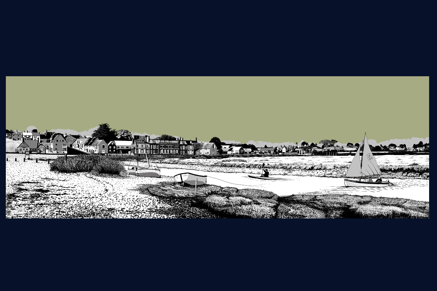 Framed Blakeney Quay, Norfolk. Landsong Colour Block Collection Fine Art Print - available in 10 colours