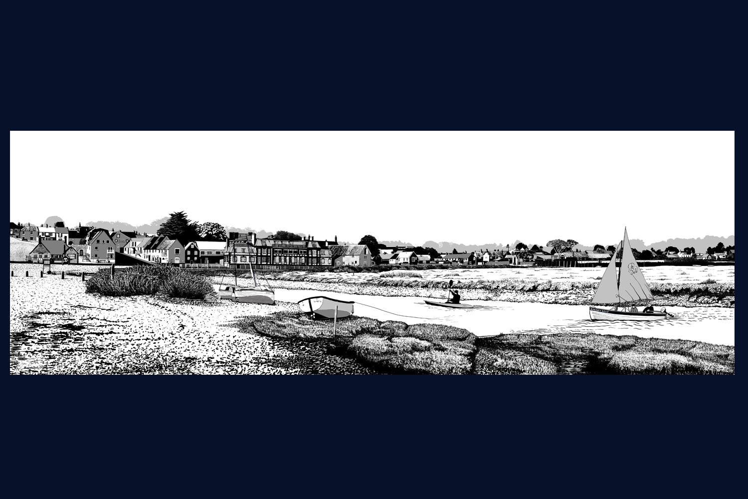 Framed Blakeney Quay, Norfolk. Landsong Colour Block Collection Fine Art Print - available in 10 colours