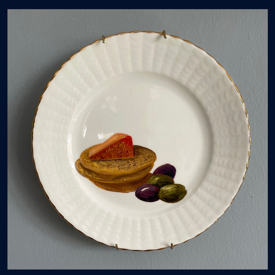 Cheese, Crackers & Olives Original Oil Painting On Vintage Radfords Crown China Tea Plate