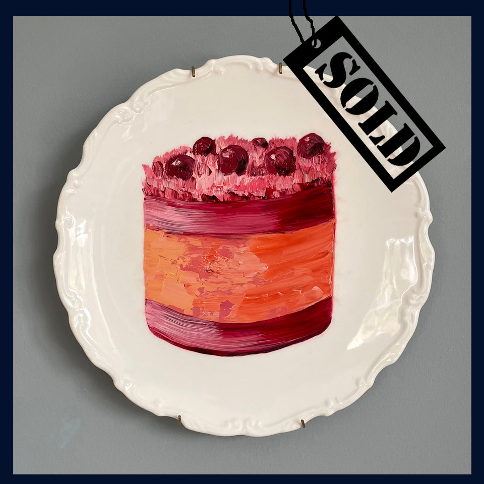 SOLD Cherry and Orange Gateau Cake Original Oil Painting On Vintage China Salad Plate