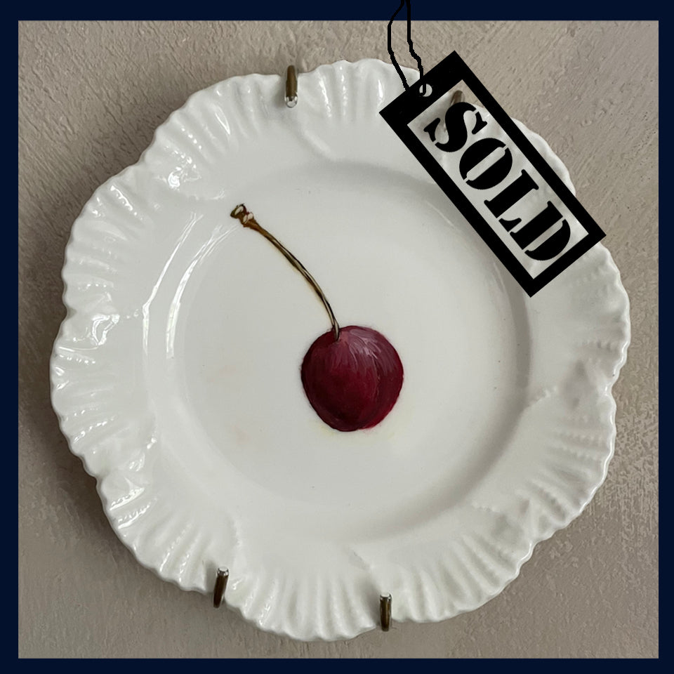 SOLD Plated: original fine art oil painting on a 1920s Coalport plate - cherry