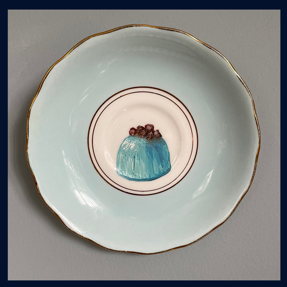 Mint & Hazelnut Chocolate Original Oil Painting On Vintage Royal Vale Saucer