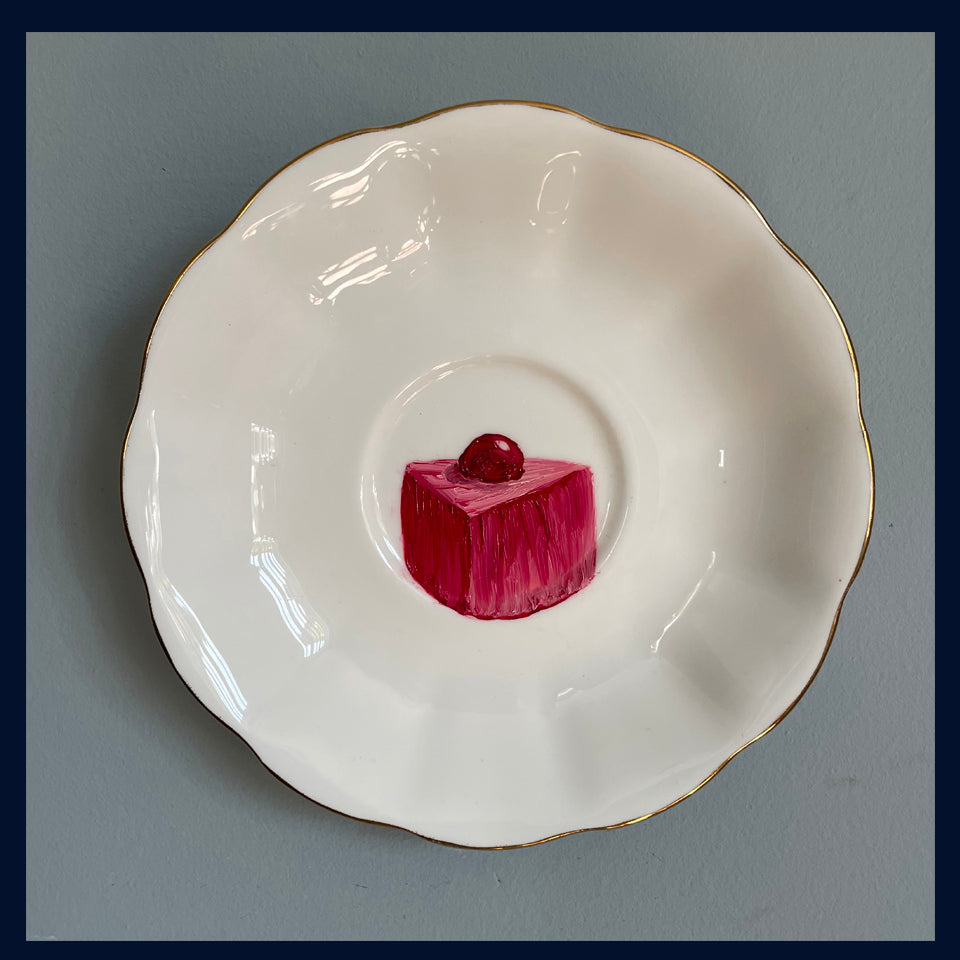 Cherry Liquor Chocolate Original Oil Painting On Vintage China Saucer