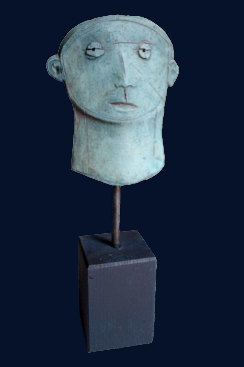Small Blue Head Ceramic Sculpture by Christy Keeney
