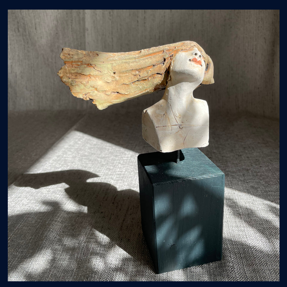 Small Head on Pediment (4) Ceramic Sculpture by Christy Keeney