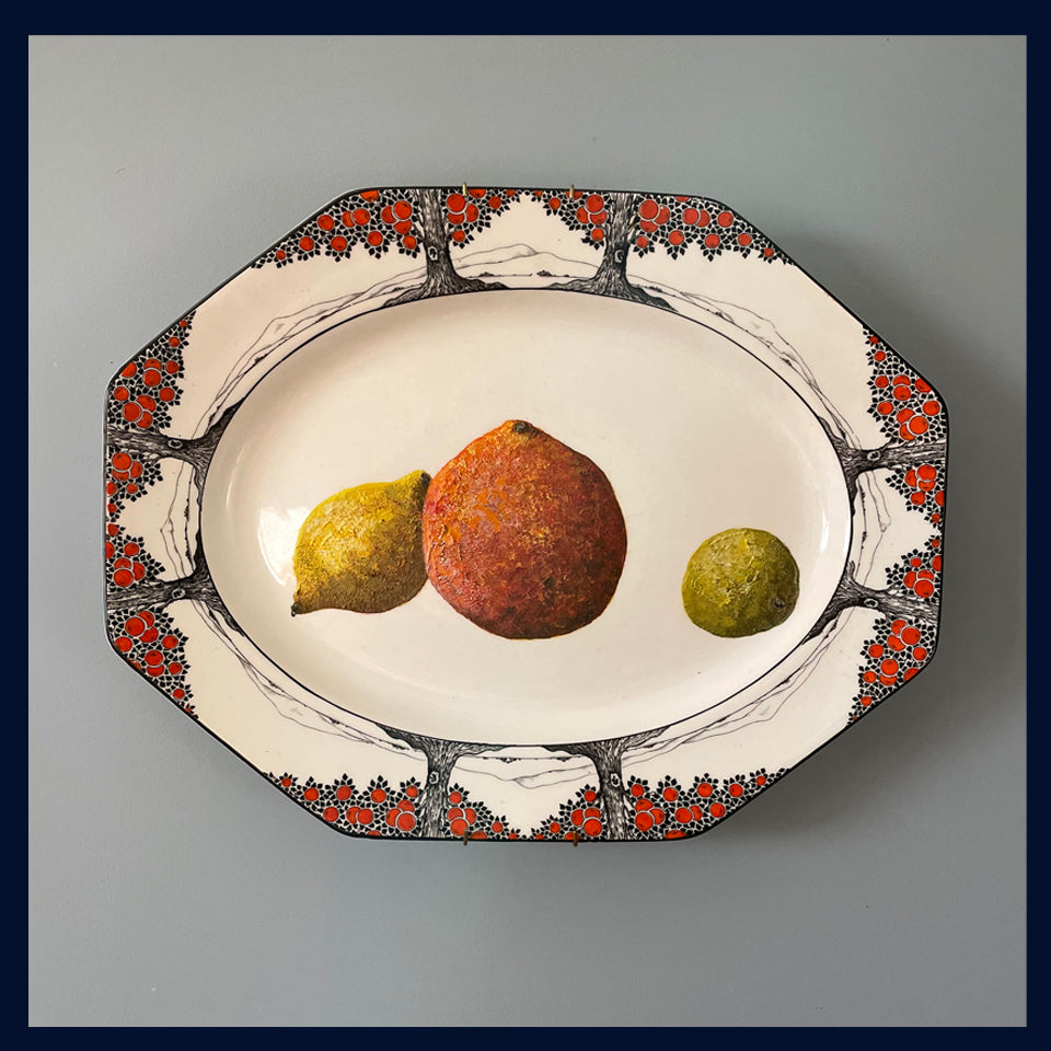 Lemon, orange & lime - original oil painting on a large Art Deco Crown Ducal platter