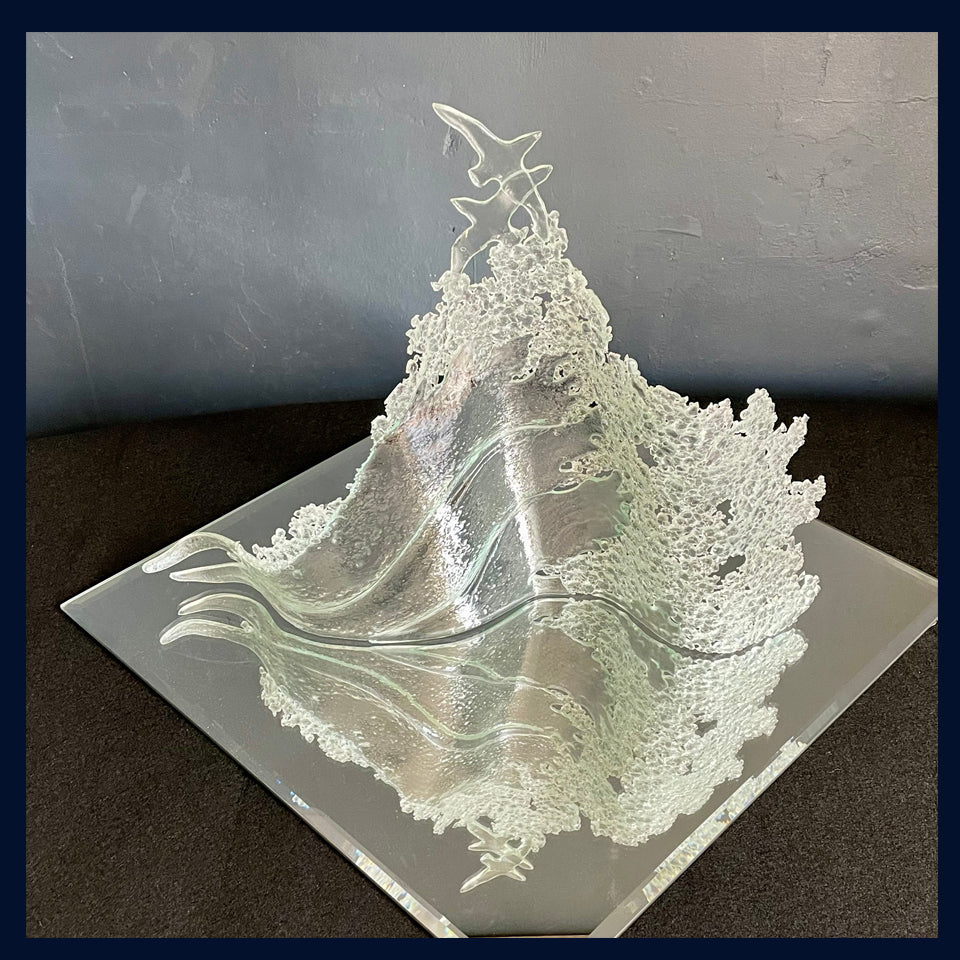 'Crest' Clear Fused Glass Wave Sculpture by Paula Rylatt
