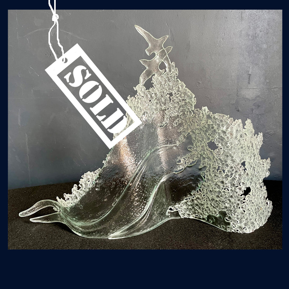 SOLD 'Crest' Clear Fused Glass Wave Sculpture by Paula Rylatt
