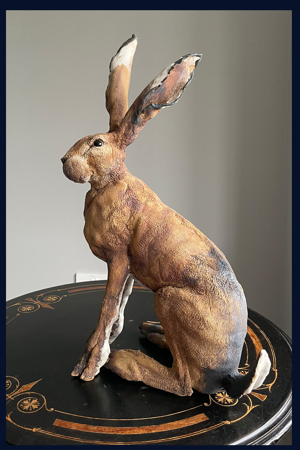 Sitting Hare: Ceramic Stoneware Sculpture by Elaine Peto