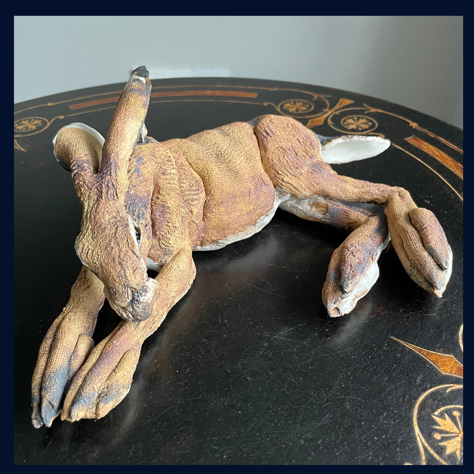 Sleeping Hare (small): Ceramic Stoneware Sculpture by Elaine Peto