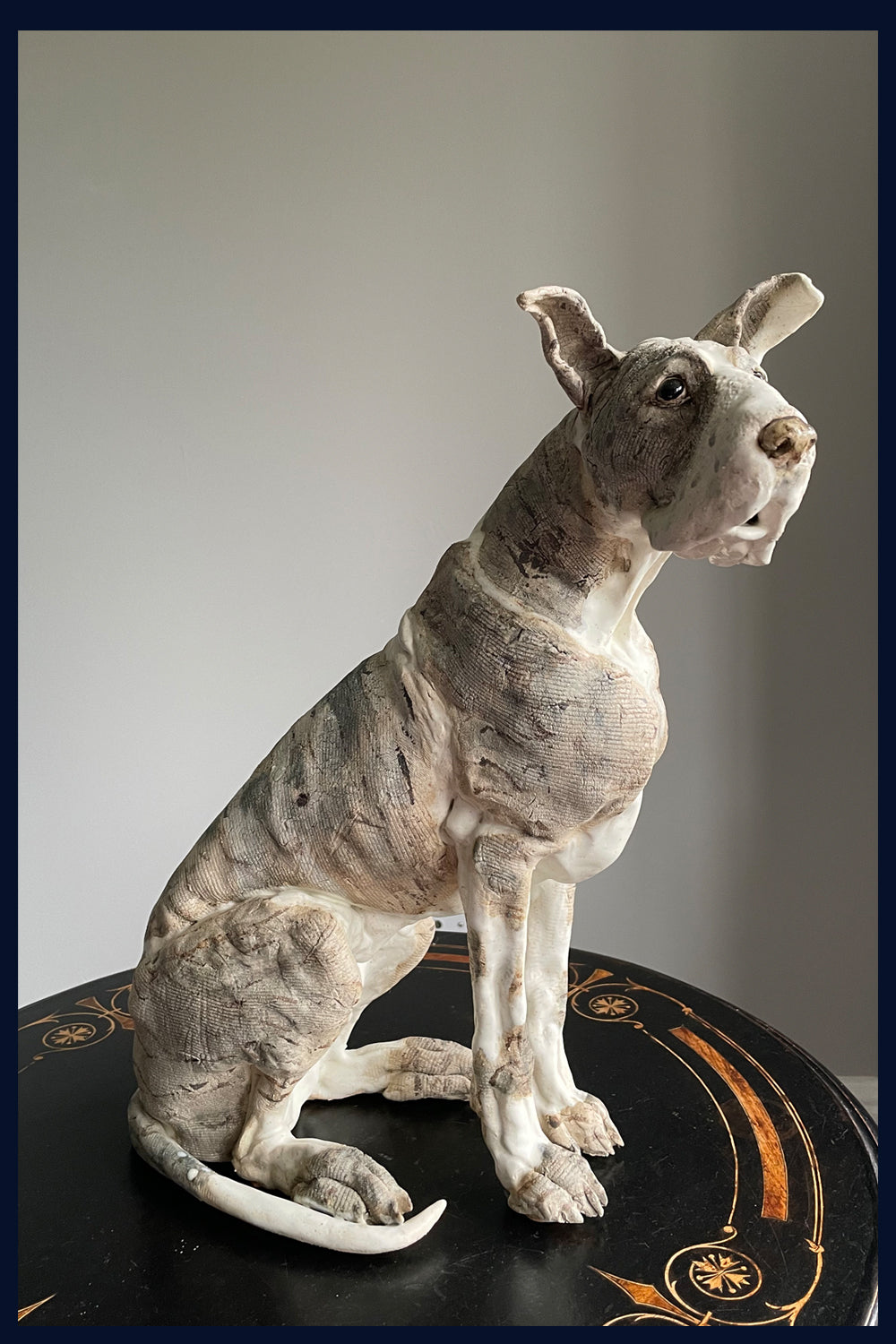 Sitting Great Dane Dog: Stoneware Sculpture by Elaine Peto