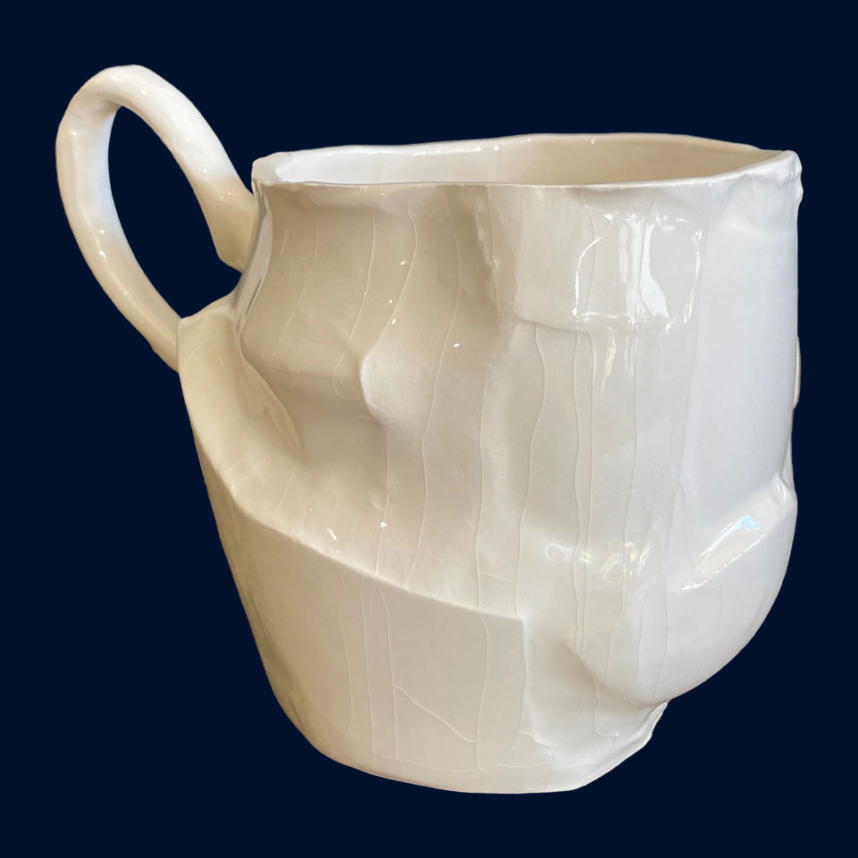 White Cubist Cup (14) by Ceramicist Eluned Glyn