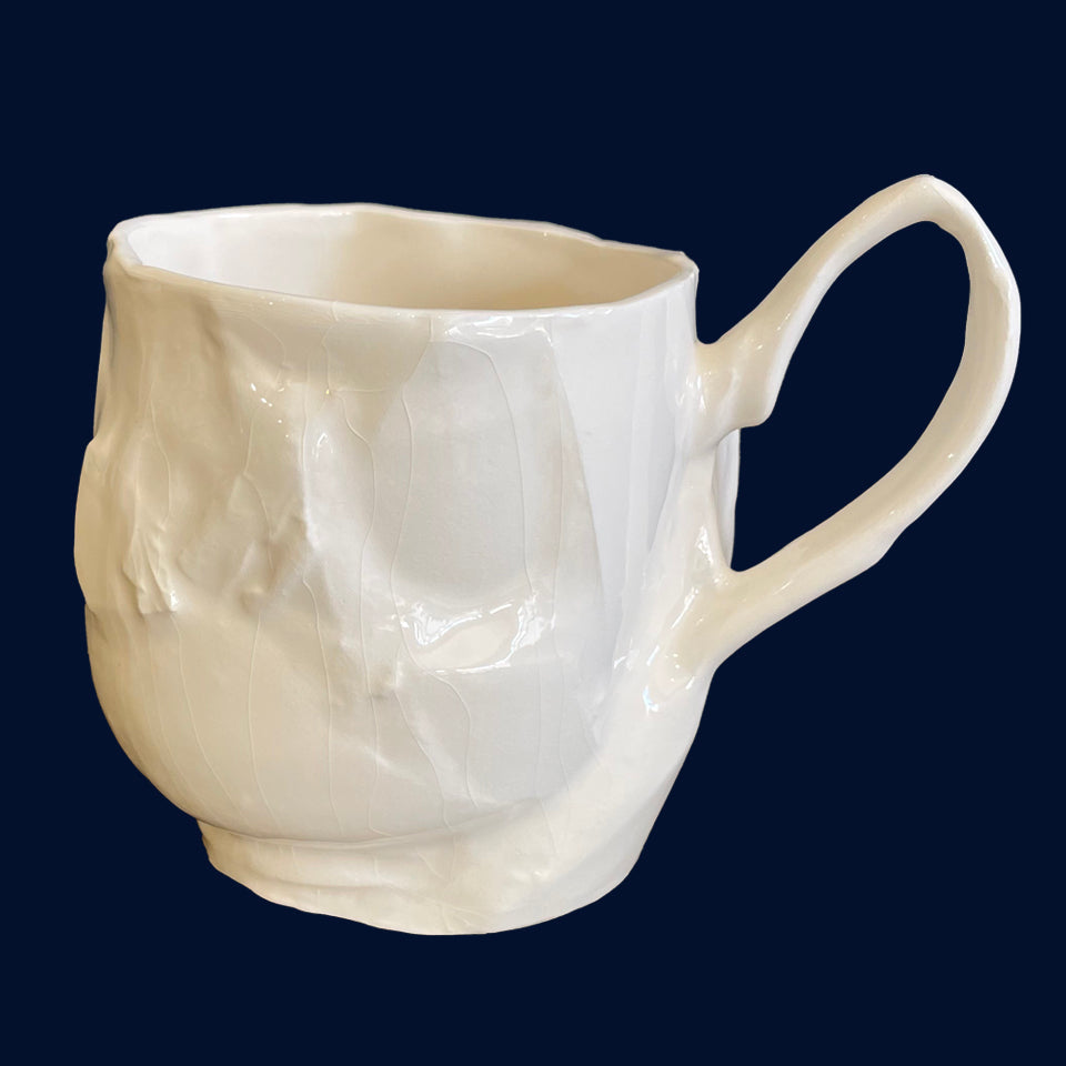 White Cubist Cup (14) by Ceramicist Eluned Glyn