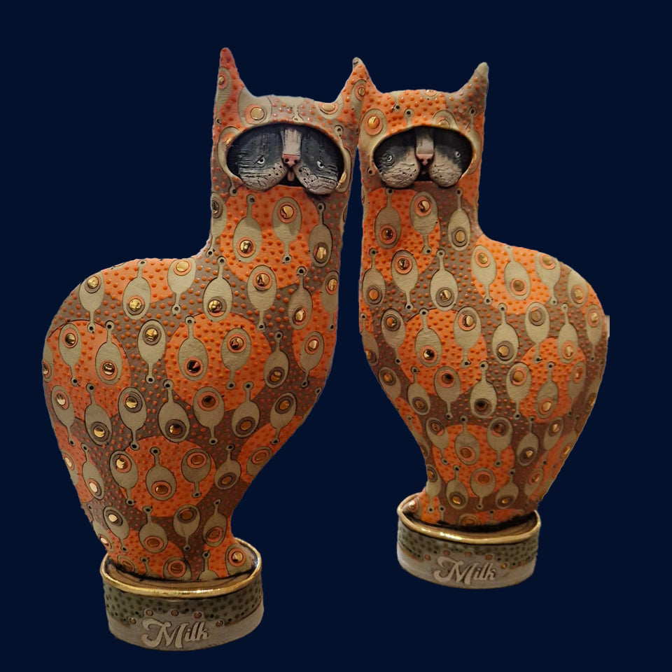 Orange Cat Sat on Tin of Milk by Ceramicist Emily Rowley