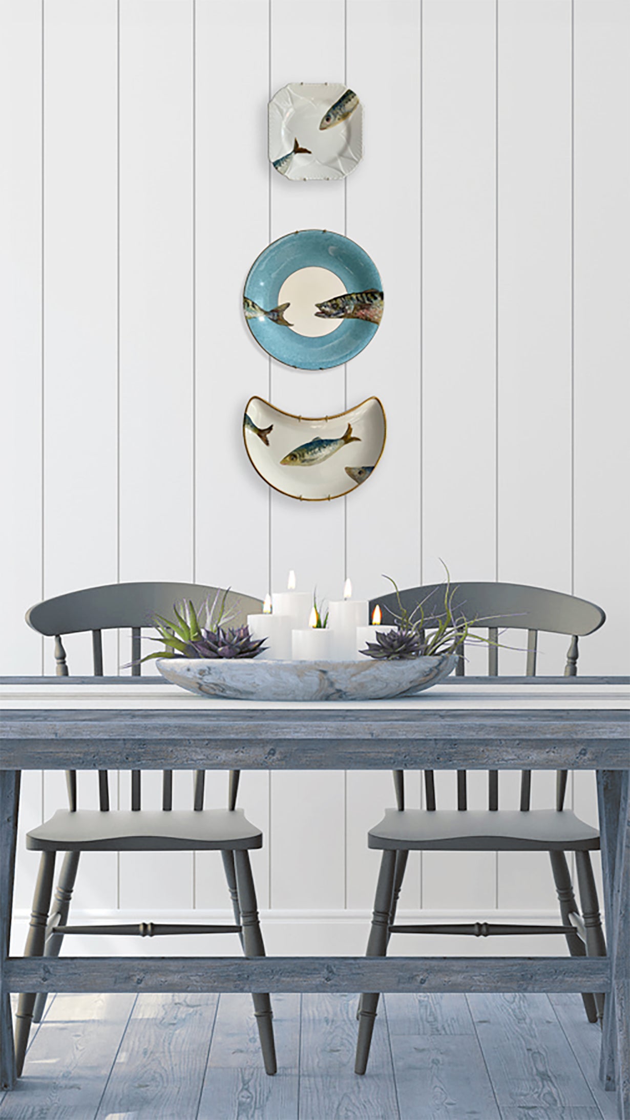 Original oil painting on a vintage George Jones & Son salad plate - Two Mackerel