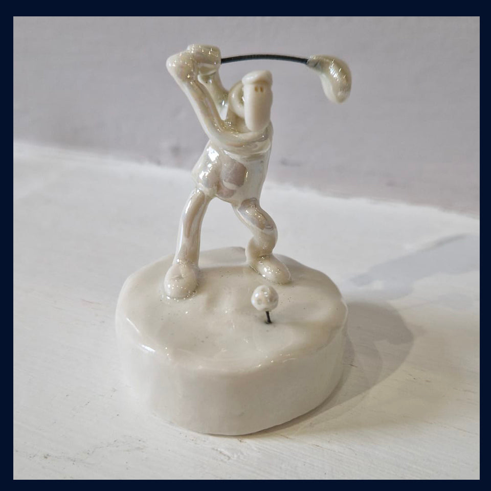 Ceramic Miniaturist Andrew Bull - golfer swing