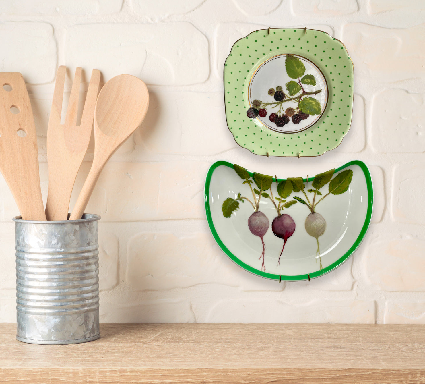 Plated: original fine art oil painting on a vintage side plate - 3 radishes