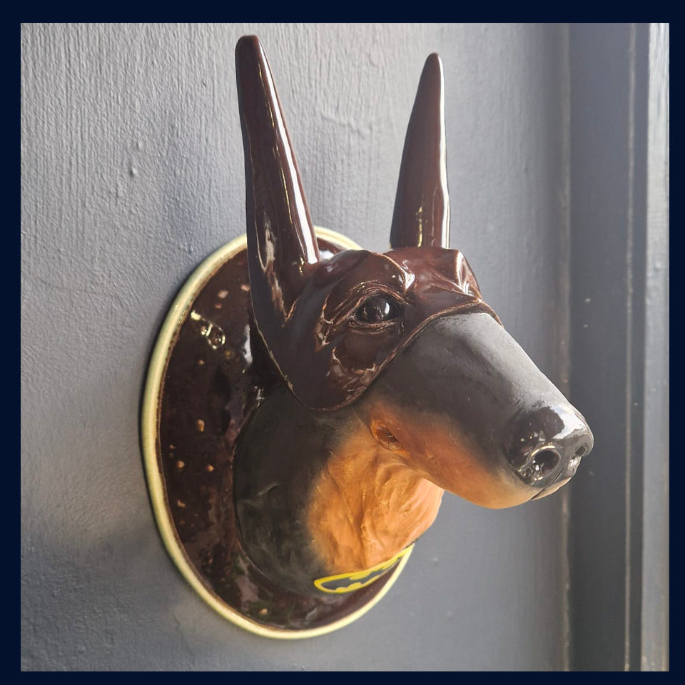 Do Batman (Doberman) Ceramic Wall Dog Sculpture - Helen Higgins