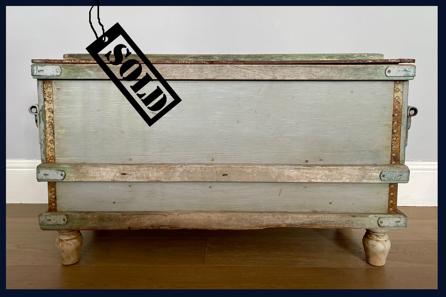 SOLD Wonderland Furniture Collection: Vintage Wooden Industrial Box Storage Table in Original Paint