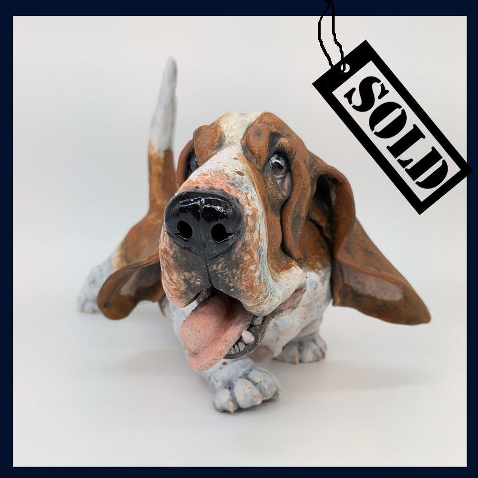 SOLD Basset Hound - Stoneware Sculpture by Joanne Cooke