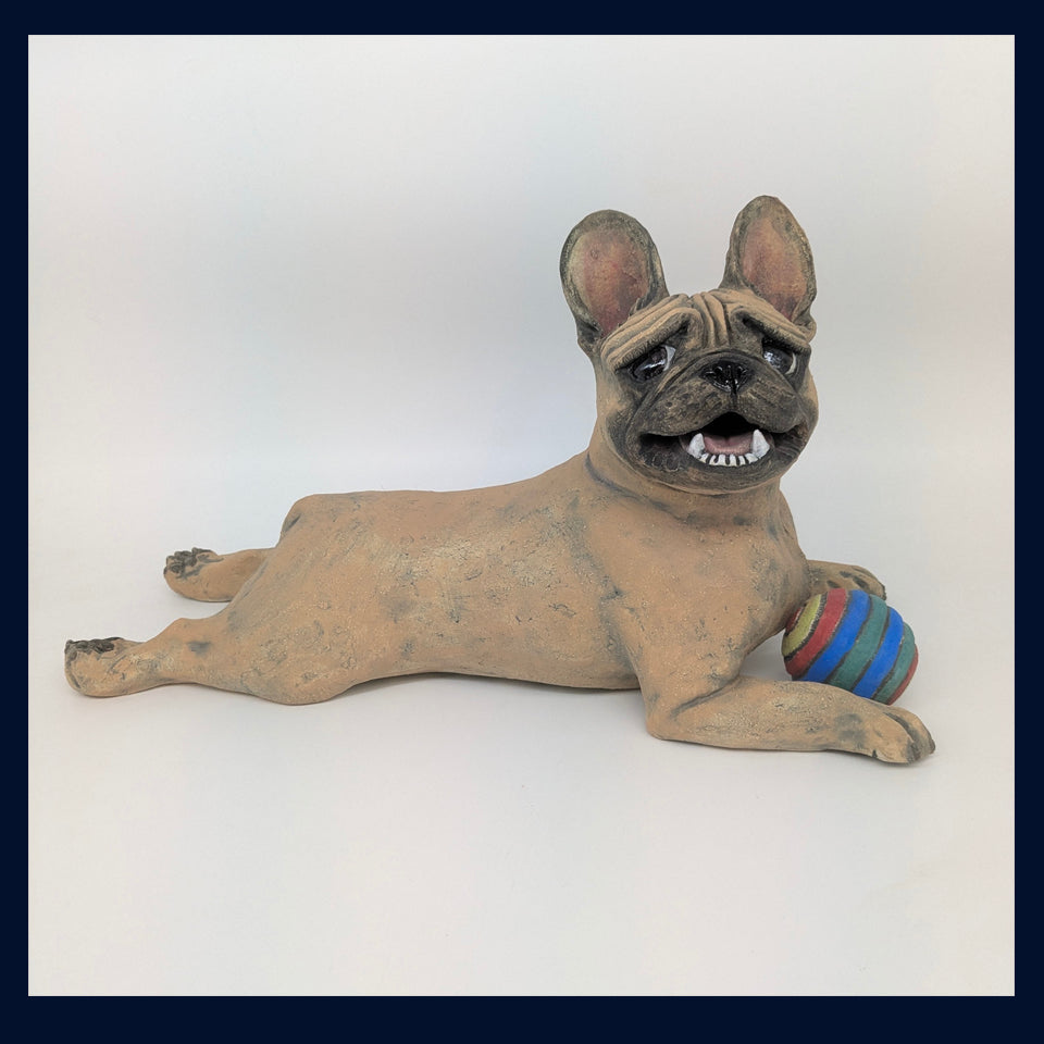 French Bulldog and Ball - Stoneware Sculpture by Joanne Cooke