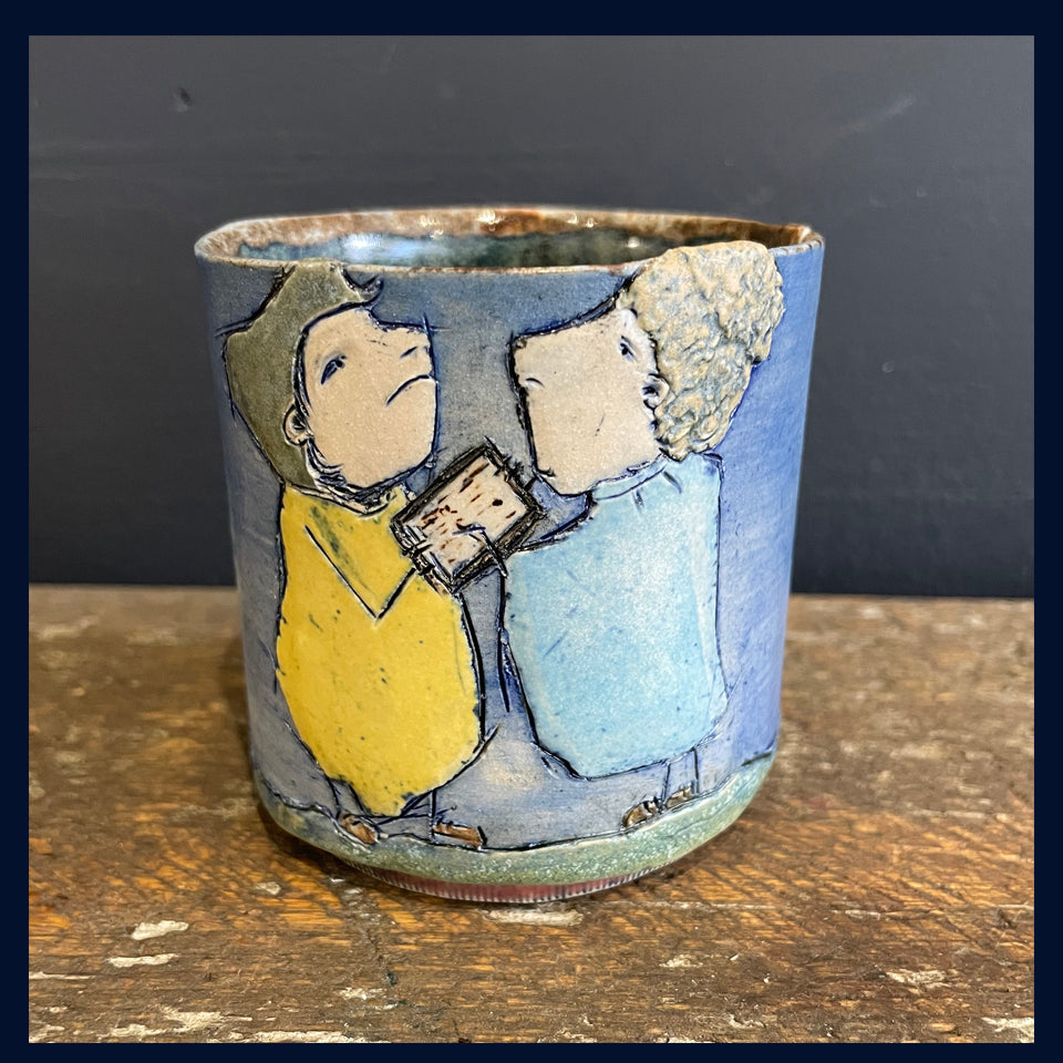 Blue Ceramic Footed Beaker by Katherine Kingdon