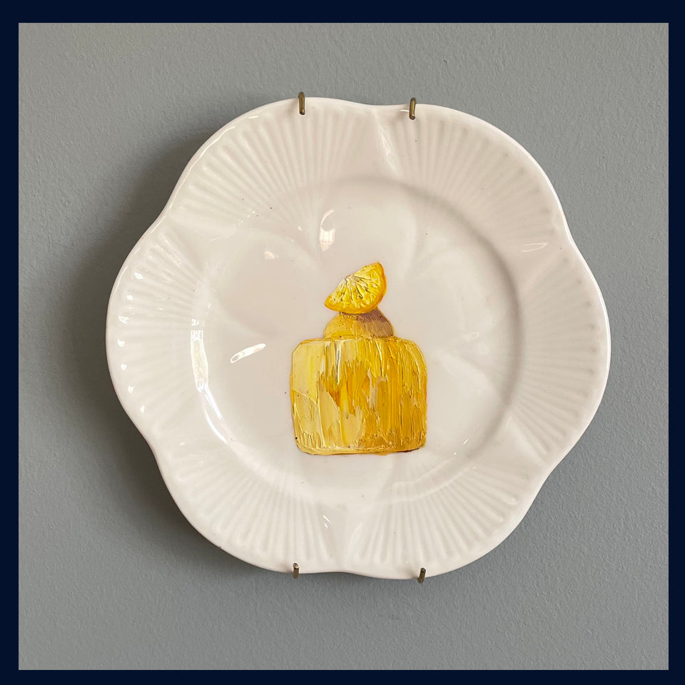 Lemon Fondant Cake Original Oil Painting On 1920s Tea Plate