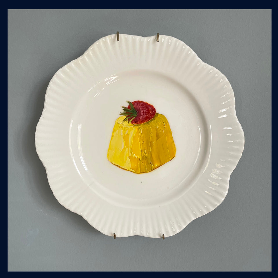 Lemon & Raspberry Fondant Cake Original Oil Painting On Vintage Coalport China Tea Plate