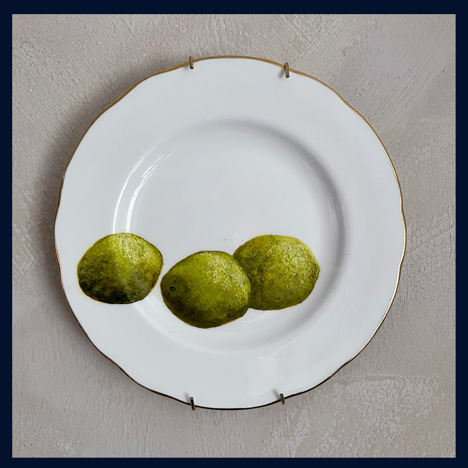 Plated: original fine art oil painting on a vintage plate - 3 limes