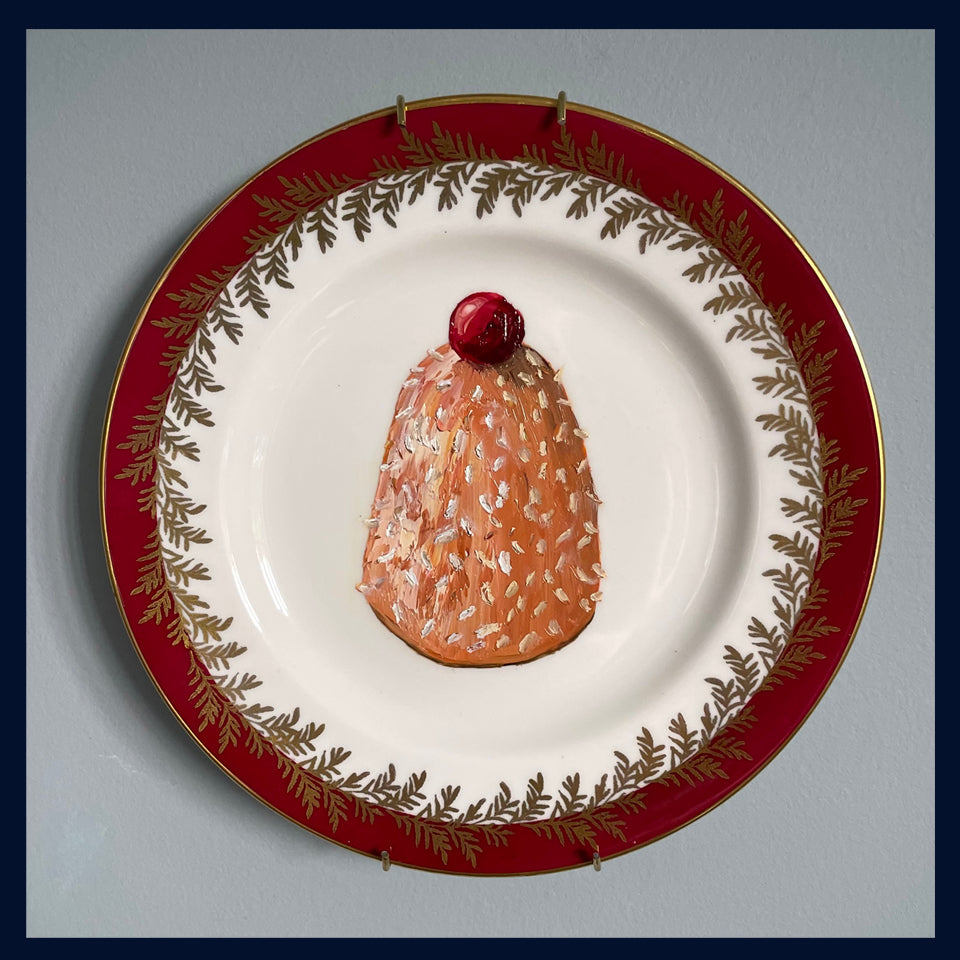 English Madeleine Cake Original Oil Painting On Vintage Hammersley China Tea Plate