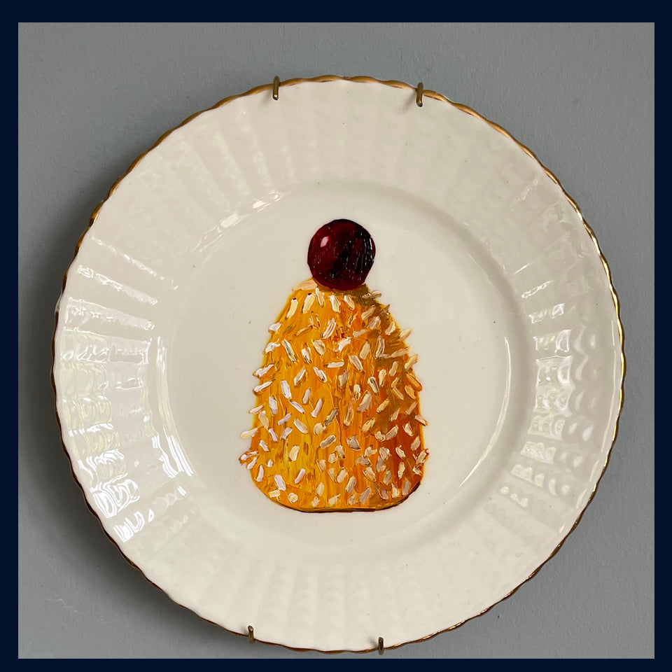 English Madeleine Cake Original Oil Painting On Vintage Radfords Crown China Tea Plate