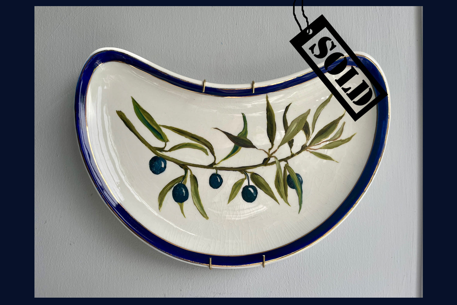 SOLD Plated: original fine art oil painting on a vintage side plate - sloe berry spray