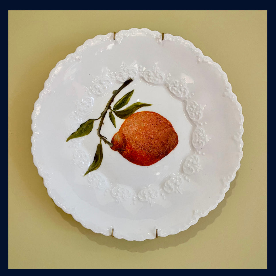 Plated: original fine art oil painting on an ornate antique plate - mandarin