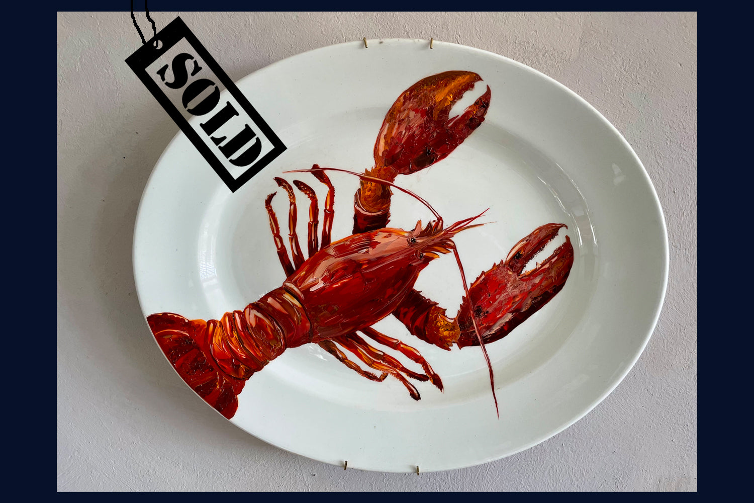 SOLD Plated: original fine art oil painting on a late 1890s large John Maddock & Sons platter - lobster