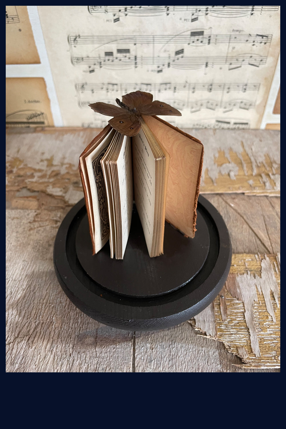 SOLD Enigma Variations Collection: Miniature Antique Book - Poems of Dante Rossetti with a Vintage Butterfly in a Display Dome