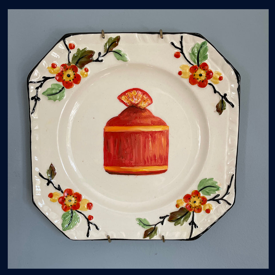 Citrus Fondant Cake Original Oil Painting On 1930s China Tea Plate