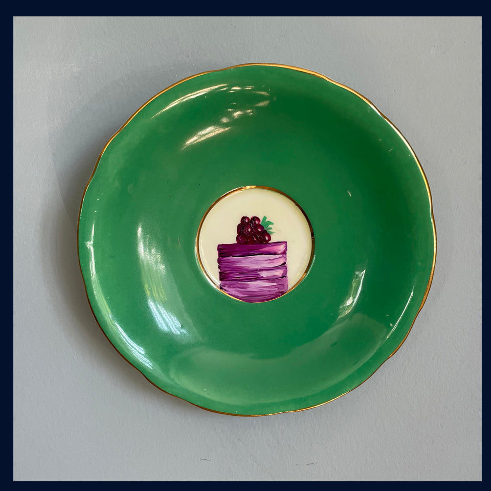 Blackberry Chocolate Original Oil Painting On Vintage China Saucer