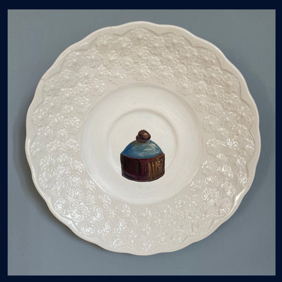 Coffee Dark Chocolate Original Oil Painting On Antique Spode China Saucer