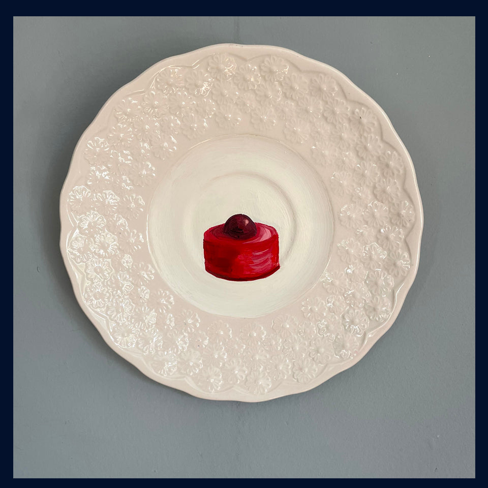 Cherry Cream Chocolate Original Oil Painting On Antique Spode China Saucer
