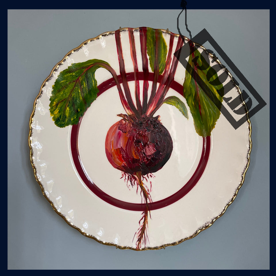 SOLD Garden fresh beetroot - original oil painting on a vintage Grindley plate