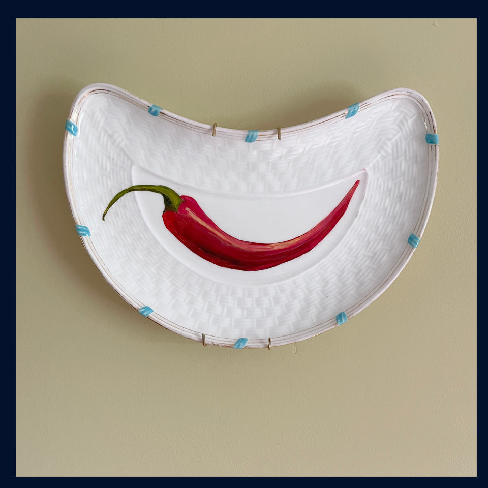 Plated: original fine art oil painting on an antique Brown-Westhead & Moore side plate - chilli