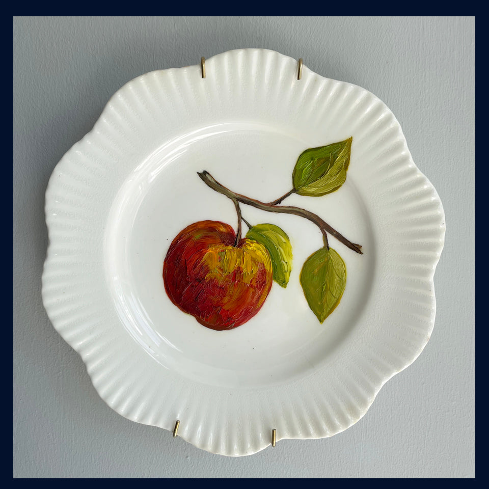 Plated: original fine art oil painting on an antique Coalport tea plate - apple