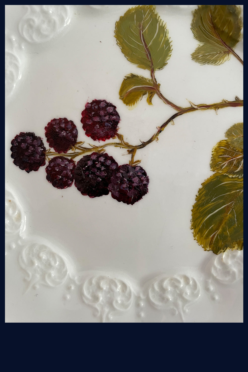 Plated: original fine art oil painting on an antique plate - blackberries