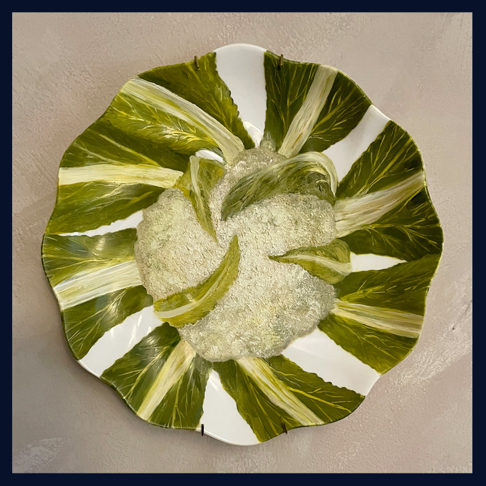 Plated: original fine art oil painting on a vintage plate - cauliflower swirl