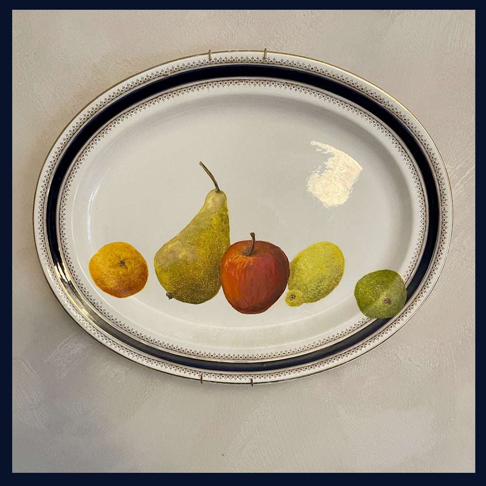 Plated: original fine art oil painting on a vintage plate - 5 fruits