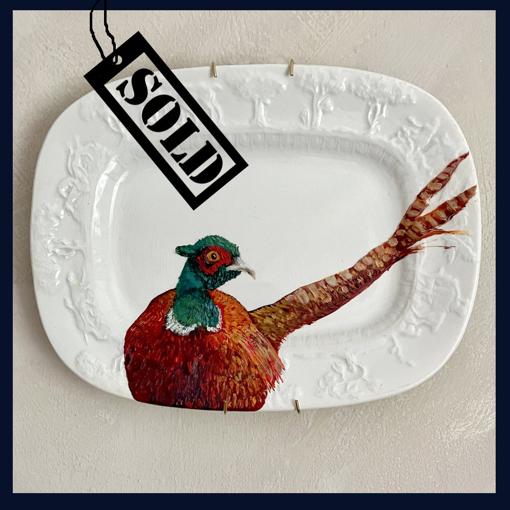 SOLD Plated: original fine art oil painting on a vintage plate - pheasant