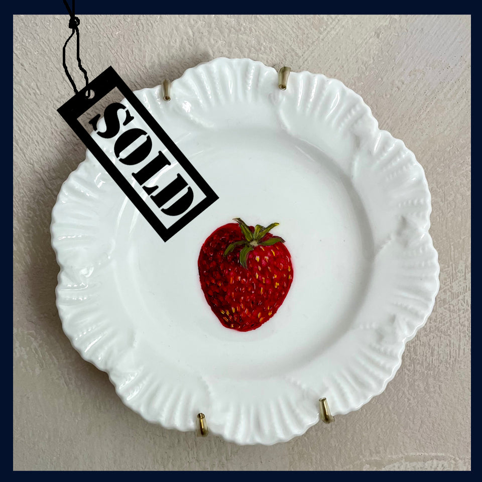SOLD Plated: original fine art oil painting on a 1920s Coalport plate - strawberry 2