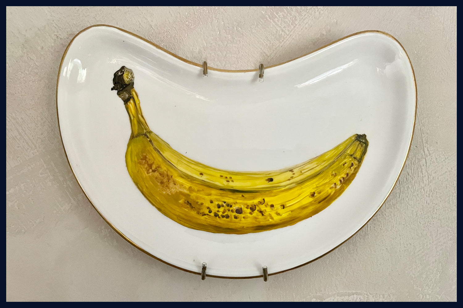 Plated: original fine art oil painting on a vintage side plate - banana